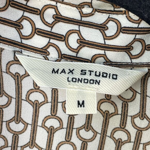 Max Studio Womens Medium Chain Link Print Blouse Button Up Long Sleeve Shirt Top - Picture 4 of 12